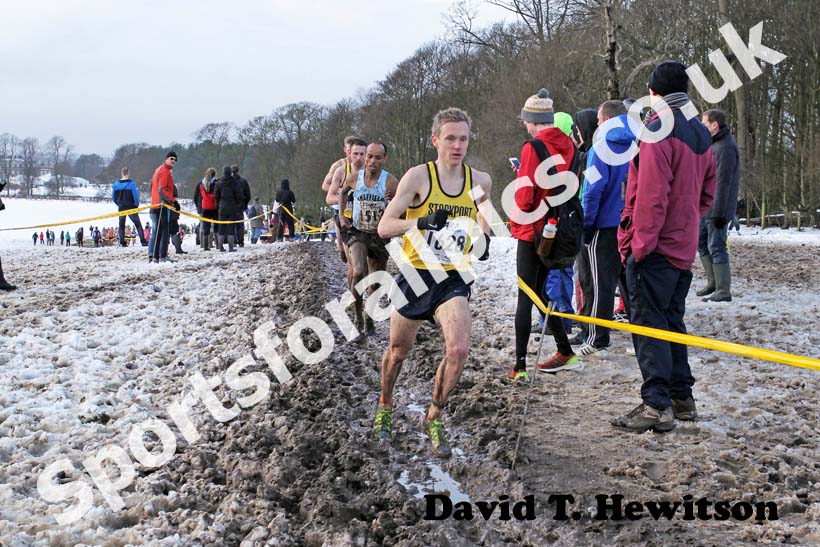 Steve Vernon (Stockport Harriers) leads from Meles Okbazghi (Sheffield RC), Pat Martin (Stockport Harriers) and Andy Wiles (New Marske during the Northern Cross Country Championships.